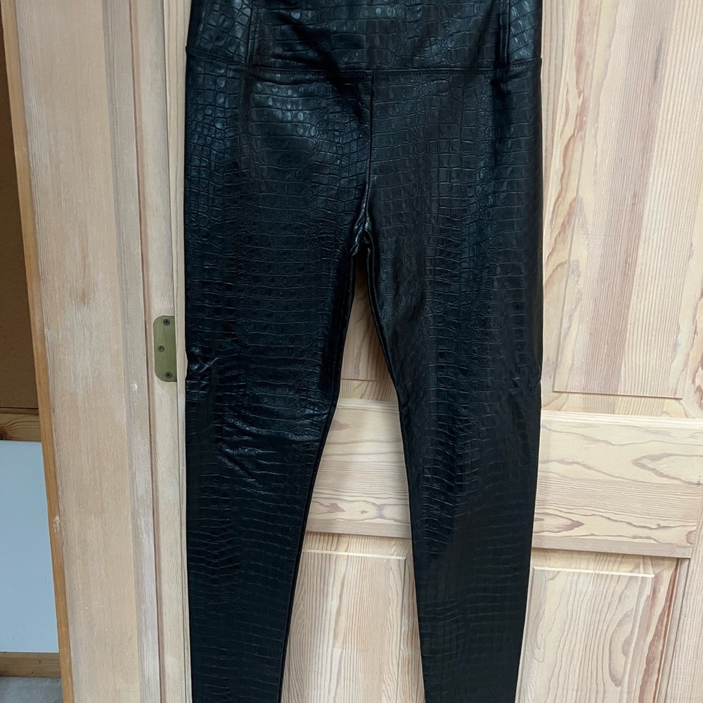 7 For All Mankind Black Vegan leather Croc-Embossed Straight Leg Pants